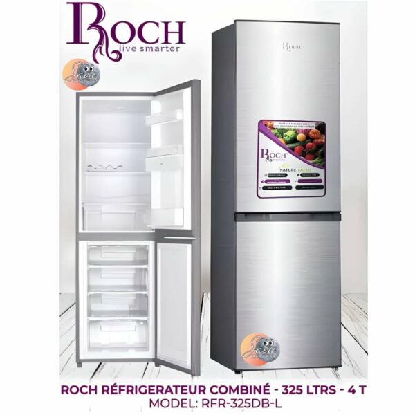 REFRIGERATEUR ROCH COMBINE 4TIROIRS 325L SILVER RFR325DBL