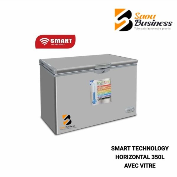 CONGELATEUR SMART TECHNOLOGY HORIZONTAL 350L AVEC VITRE SILVER STCC-320