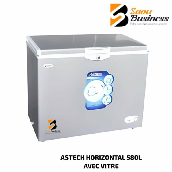 CONGELATEUR ASTECH HORIZONTAL 580 LITRES AVEC VITRE SILVER CH580SK