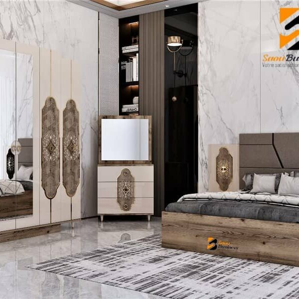 CHAMBRE A COUCHER 6BATTANT 4PIECES RIVA MARRON BEIGE