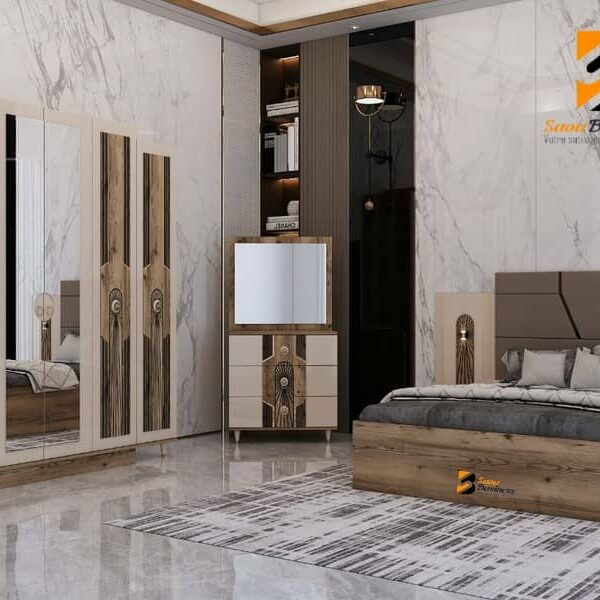 CHAMBRE A COUCHER 6BATTANT 4PIECES MONACO MARRON BEIGE