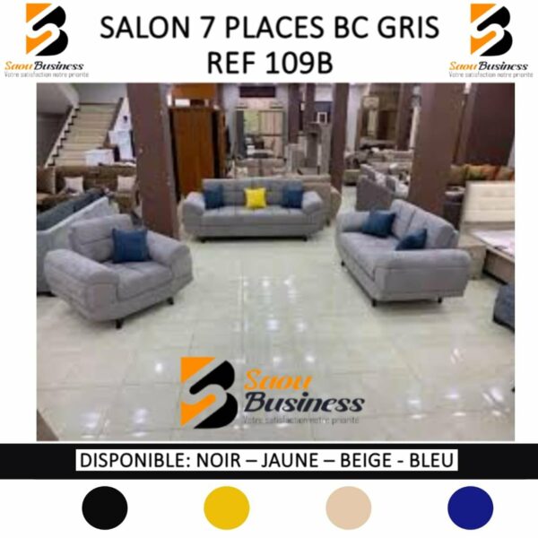 SALON BC 7PLACES SIMILI CUIR OU TISSU GRIS 109B