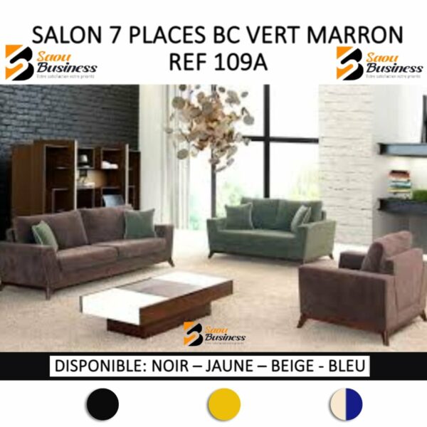 SALON BC 7PLACES SIMILI CUIR OU TISSU VERT MARRON 109B