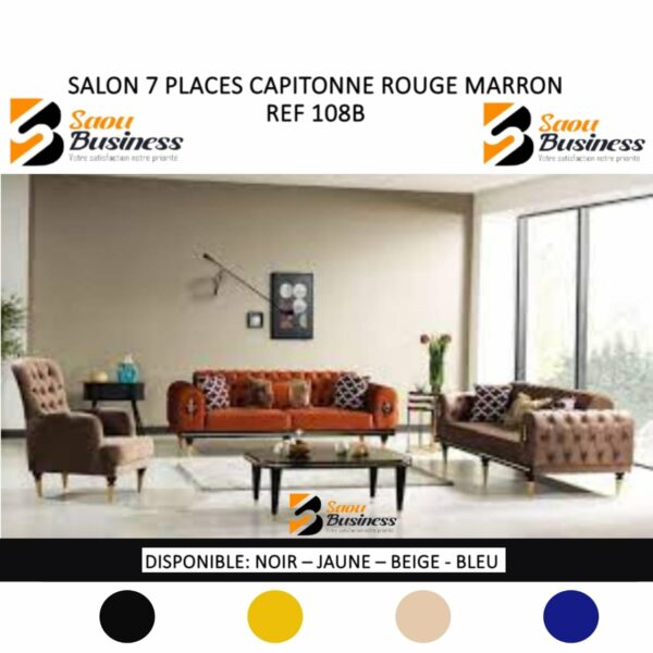 SALON CAPITONNE 7PLACES DAIM OU TISSU MARRON ROUGE BORDEAU 108B