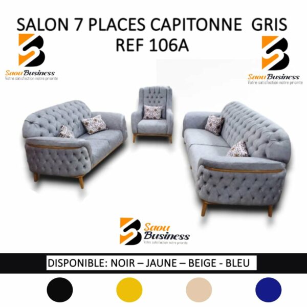 SALON CAPITONNE 7PLACES DAIM OU TISSU GRIS 106A