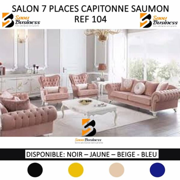 SALON CAPITONNE 7PLACES DAIM OU TISSU SAUMON 104