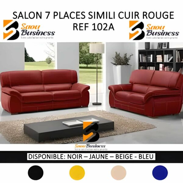 SALON SIMILI CUIR 7PLACES ROUGE 102A