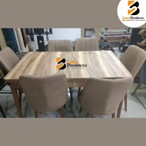TABLE A MANGER EXTENSIBLE MARRON 6CHAISES MARRON CLAIR