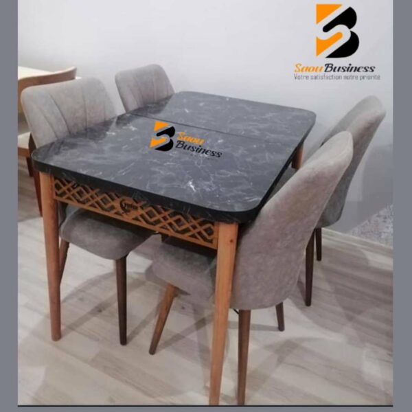 TABLE A MANGER EXTENSIBLE NOIR 6CHAISES GRIS