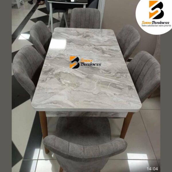 TABLE A MANGER EXTENSIBLE 6CHAISES GRIS
