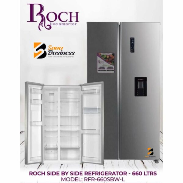 REFRIGERATEUR ROCH SIDE BY SIDE 2PORTES AVEC FONTAINE 660L SILVER RFR-660