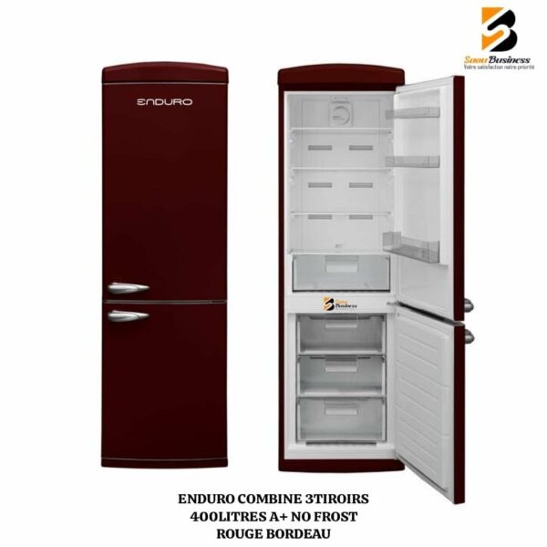 REFRIGERATEUR ENDURO COMBINE 3TIROIRS 400LITRES A+ NO FROST ROUGE BORDEAU RCNR40OP