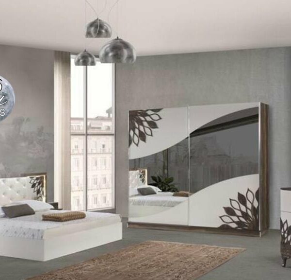 Chambre à Coucher 6BATTANT 4PIECES BLANC ARGENT VR ORTA DIKME