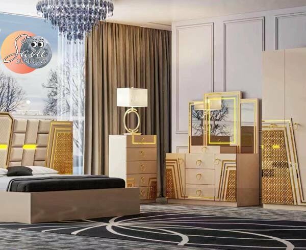 Chambre à Coucher 6BATTANTS 4PIECES BEIGE- DORE 151B