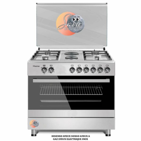 Cuisiniere HISENSE 6FEUX 90X60 4FEUX A GAZ 2FEUX ELECTRIQUE INOX HF942GEES