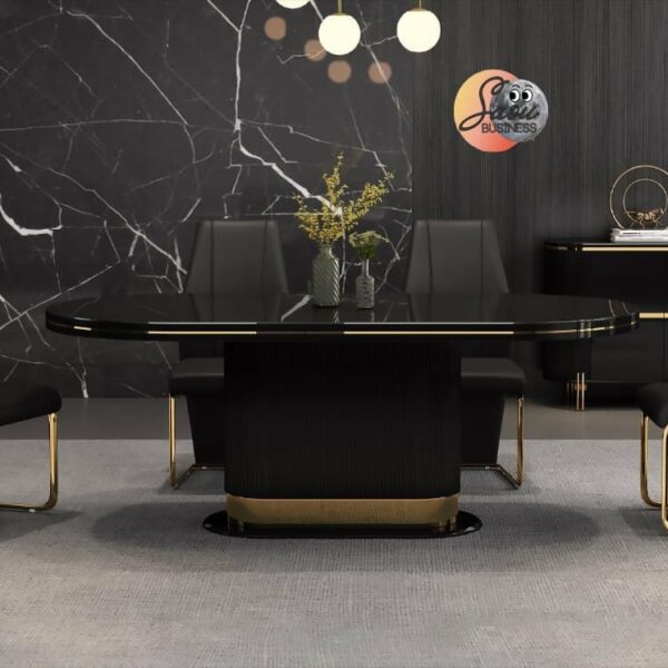 Table à  Manger Noire Brillante Avec Accents Dorés Et 6 Chaises - C606
(1+6)