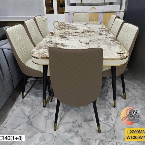 Table à Manger C140(1+8) -Marron/Beige