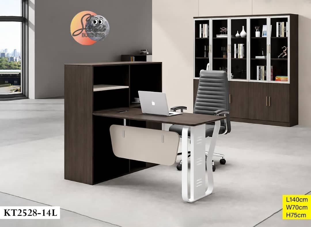 2026/08/531624.jpg KT2528-14L - BUREAU DIRECTION EXÉCUTIF AVEC COMPTOIR/RANGEMENT LATÉRAL INTÉGRÉ – Image 1