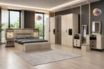 CHAMBRE A COUCHER ARMOIRE 8BATTANTS 10PIECES BEIGE TR ELEGANCE