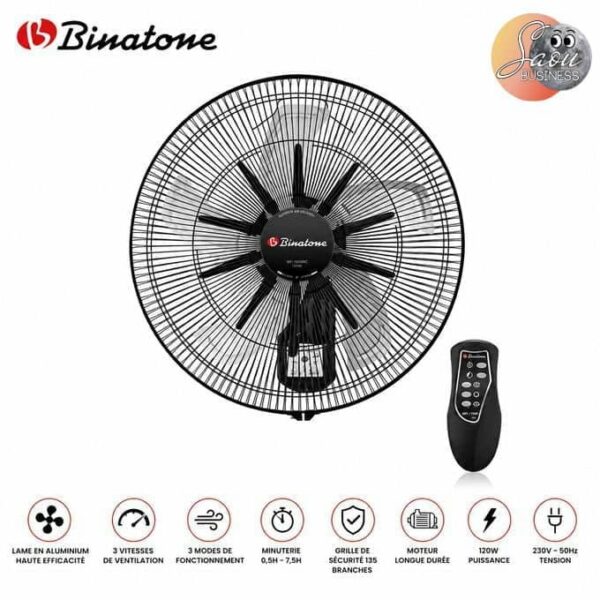Ventilateur Binatone 18" Mural avec Commande Noir WF 1808RC