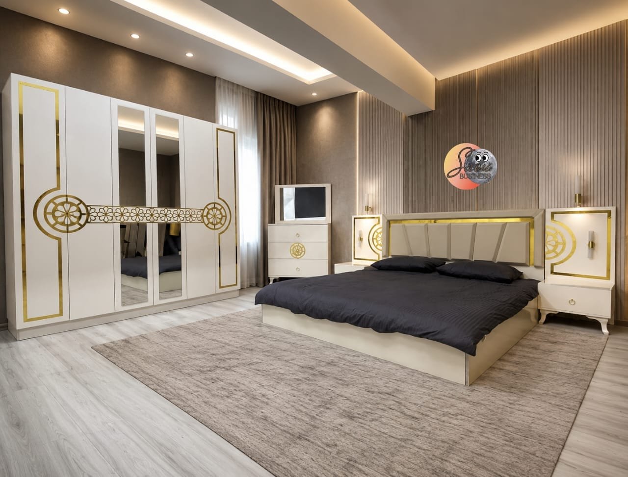 2026/09/859714.jpg Chambre à Coucher Armoire 6Battants 5Pièces Beige Natalya (3444) – Image 1
