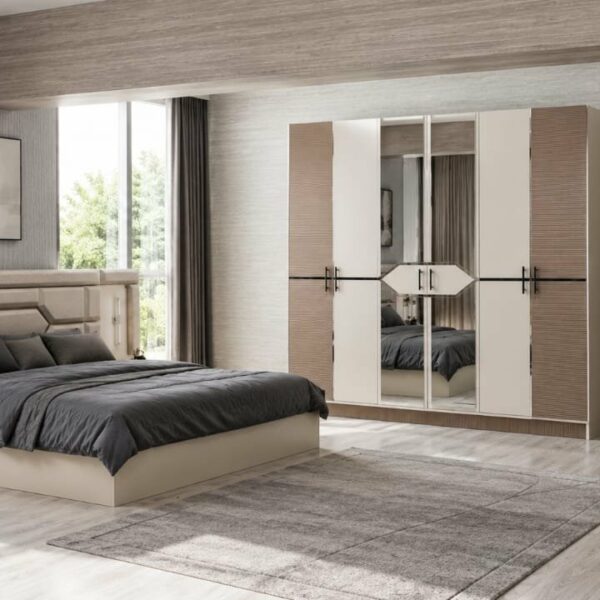 Chambre à Coucher Armoire 6Battants 5Pièces Beige ELIF5 (3442)