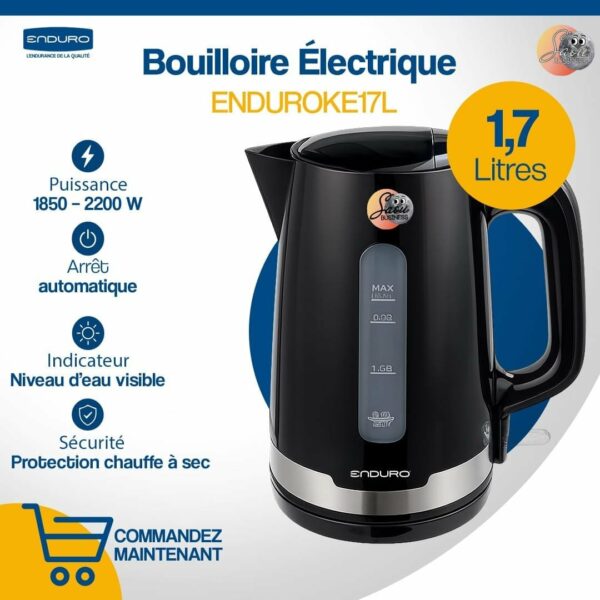 BOUILLOIRE ENDURO 1.7LITRES ELECTRIQUE NOIR INOX KE17L
