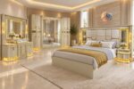 CHAMBRE A COUCHER ARMOIRE 8BATTANTS 8PIECES BEIGE DORE 6812H