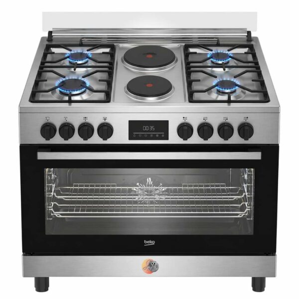 CUISINIERE BEKO 6FEUX 90X60 A GAZ + 2 PLAQUES DE CUISSON INOX BGM21225EX