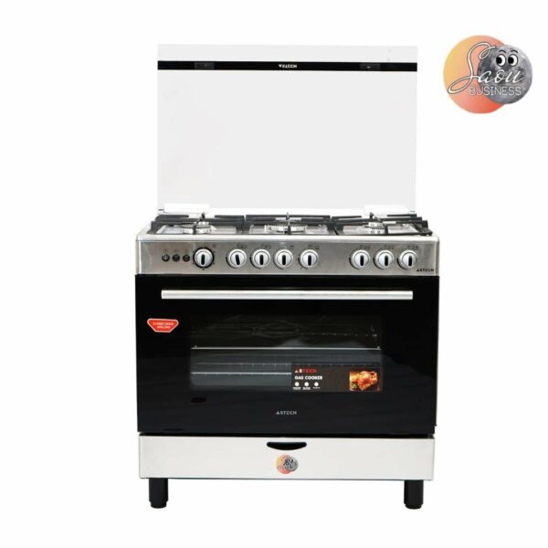 CUISINIERE ASTECH 5FEUX 90X60+FOUR A GAZ FULL OPTION GRIS CK93DA010