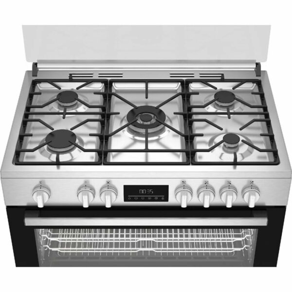 CUISINIERE BEKO 5FEUX 90X60 A GAZ FULL OPTION VENTILO + FOUR ELECTRIQUE INOX BGM11226EX