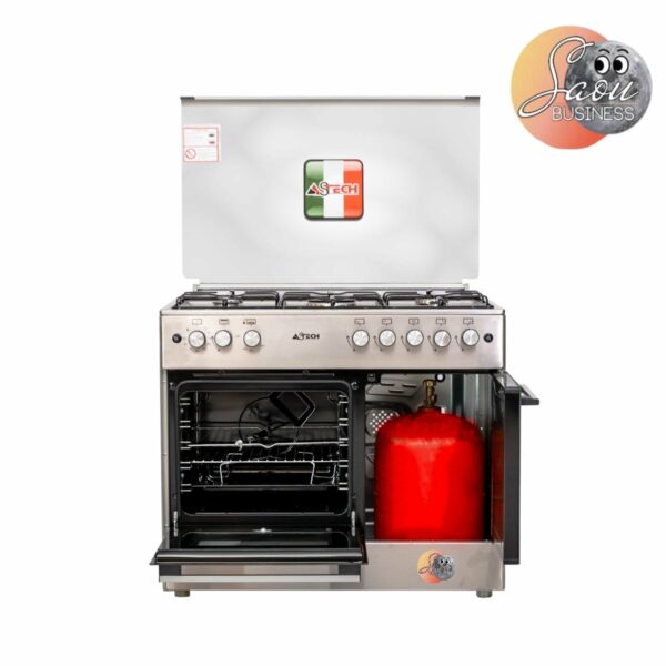 CUISINIERE ASTECH 5FEUX 90X60 A GAZ AVEC FOUR A GAZ AVEC PORTE BOUTEILLE CK95BSAR