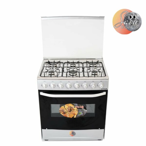 CUISINIERE ASTECH 6FEUX 80X60 A GAZ AVEC FOUR A GAZ INOX CIS86MS